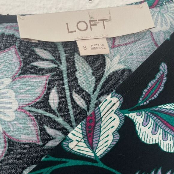 LOFT Floral V-Neck Midi Dress Black Long Sleeve Women's Size 8 Party/Casual - Picture 6 of 6